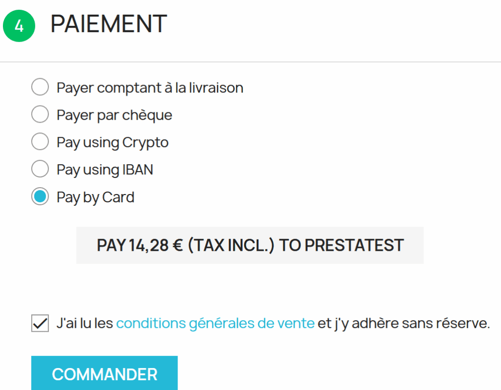 Choix desméthodes de paiement